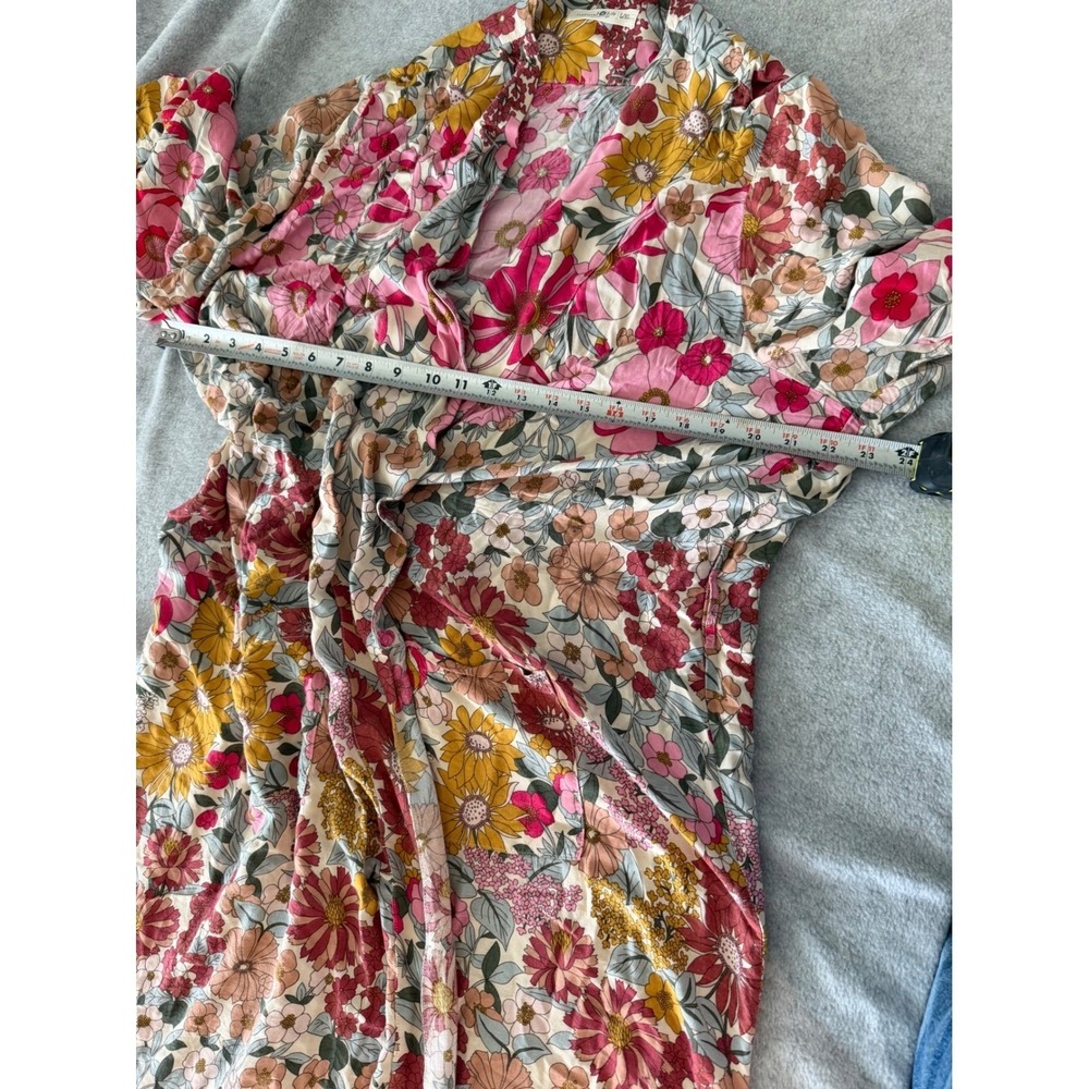 Natural Life Floral Kimono Robe L/XL Pink Mustard Yellow Boho Duster Coverup - Picture 9 of 9